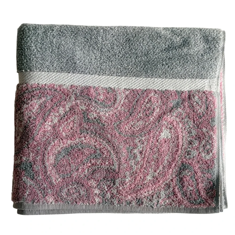 Royal Velvet Fieldcrest Paisley Bath Towel 49x27.5 Pink Grey 100% Cotton VTG USA